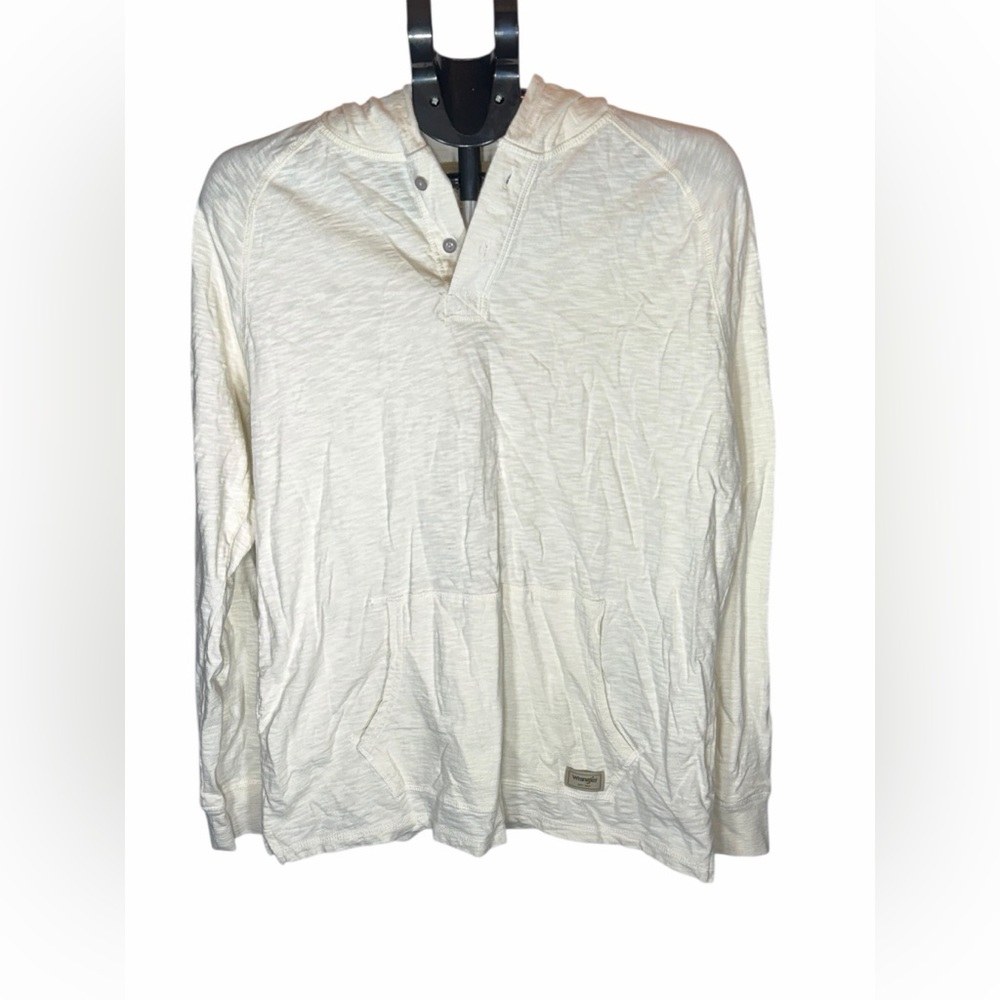 Wrangler Men’s Cream Long Sleeve Tee With Front Pocket Pouch Small